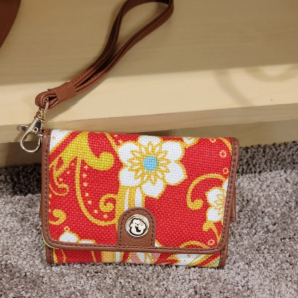 Spartina 449 Red and Brown Floral Wristlet